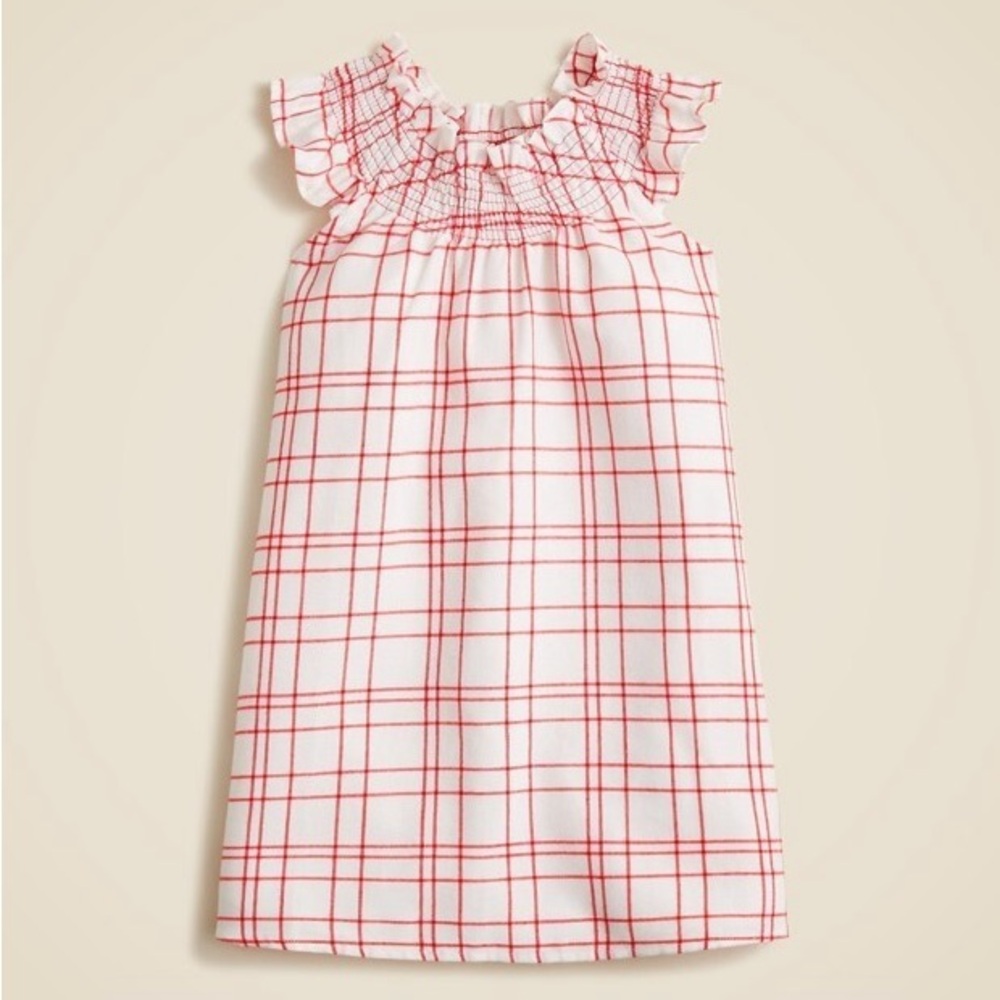 Crewcuts NWT Girls' smocked plaid flannel nightgown in red white